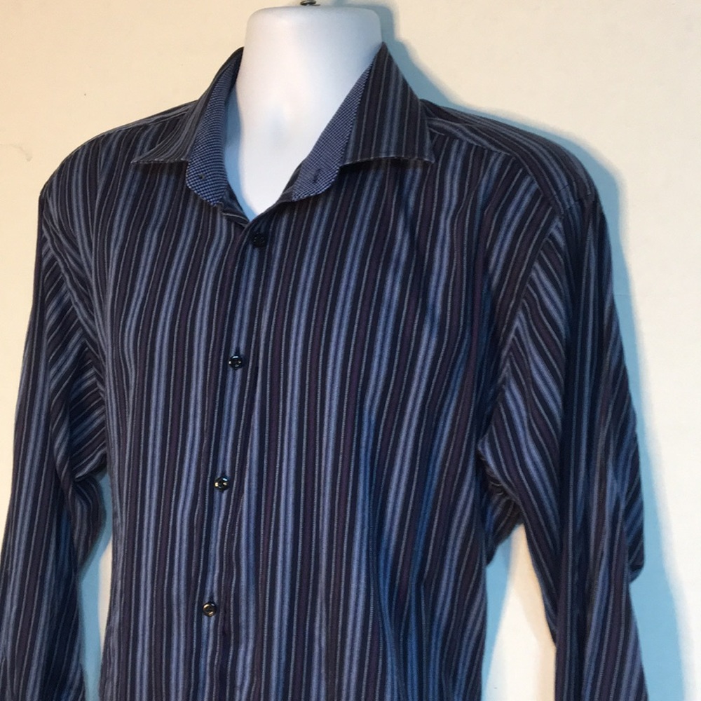 TD Thomas Dean Men’s Shirt Blue Flip Cuffs Button Front 2XL - Picture 3 of 8